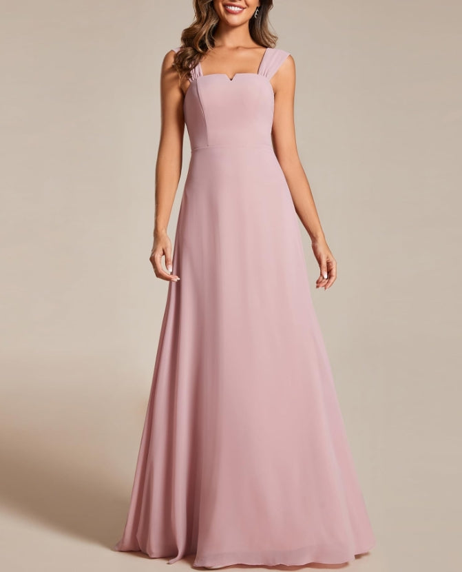 Dusty Rose Women's Sleeveless Square Neckline Backless A Line Floor Length Prom Dresses
